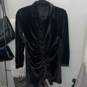 Black long sleeve button down velvet dress